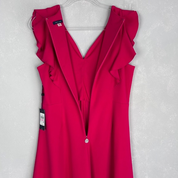 Tommy Hilfiger fit & flare dress size 10 ruffle sleeve crepe knit hot pink NEW - Picture 9 of 12